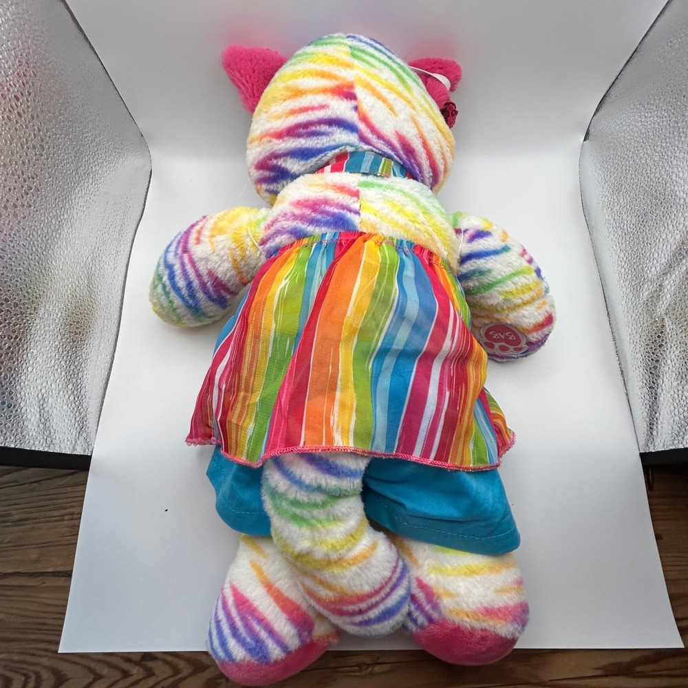 Build A Bear Rainbow Zebra Striped Cat Plush Pink Bow Outfit Clothes BAB - Picture 6 of 7